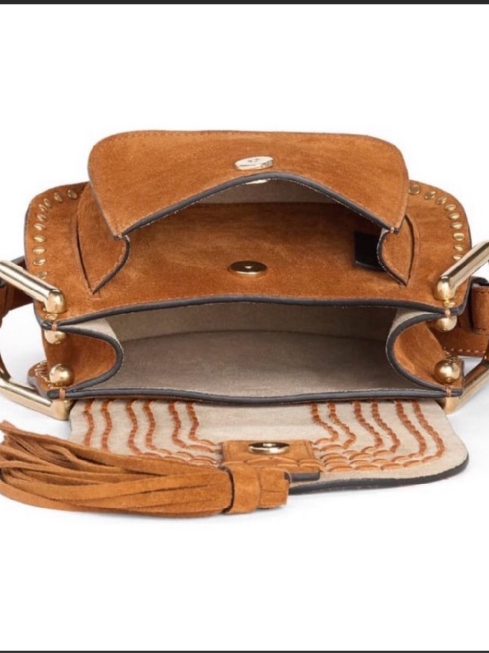 Chloe Hudson Caramel Brown Suede Small Saddle Bag with Tassel - Picture 3 of 11